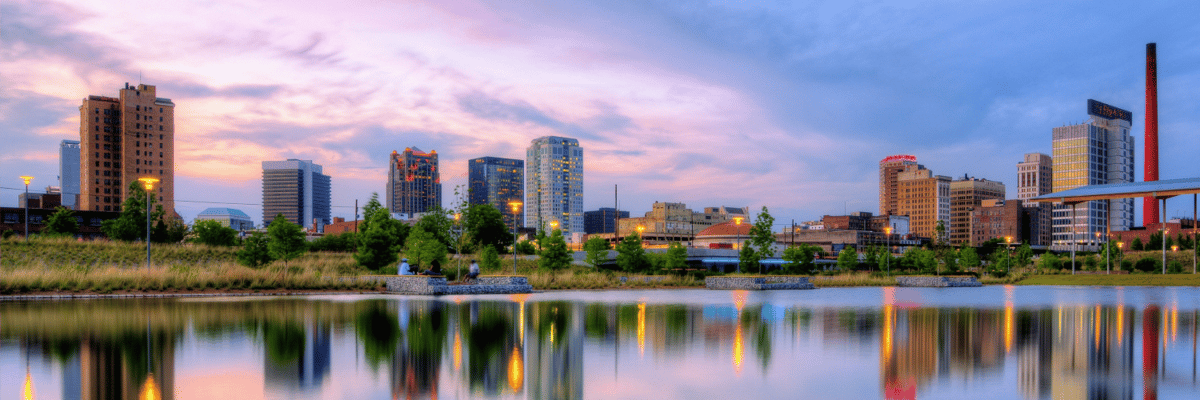 Birmingham Alabama skyline at sunset