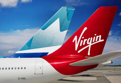 Virgin Atlantic and WestJet tailfins shown together