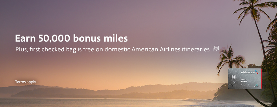 Earn seventhy five thousand bonus miles. Plus, first checked bag is free on domestic itineraries. Link opens on a new window 