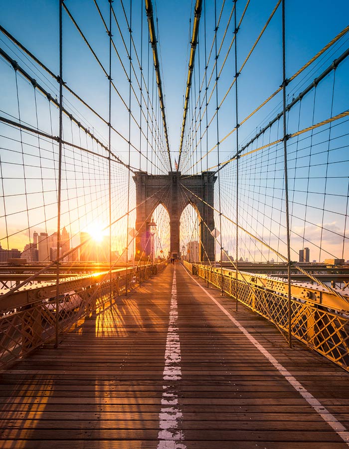 View of the Brooklyn Bridge in New York, New York.
