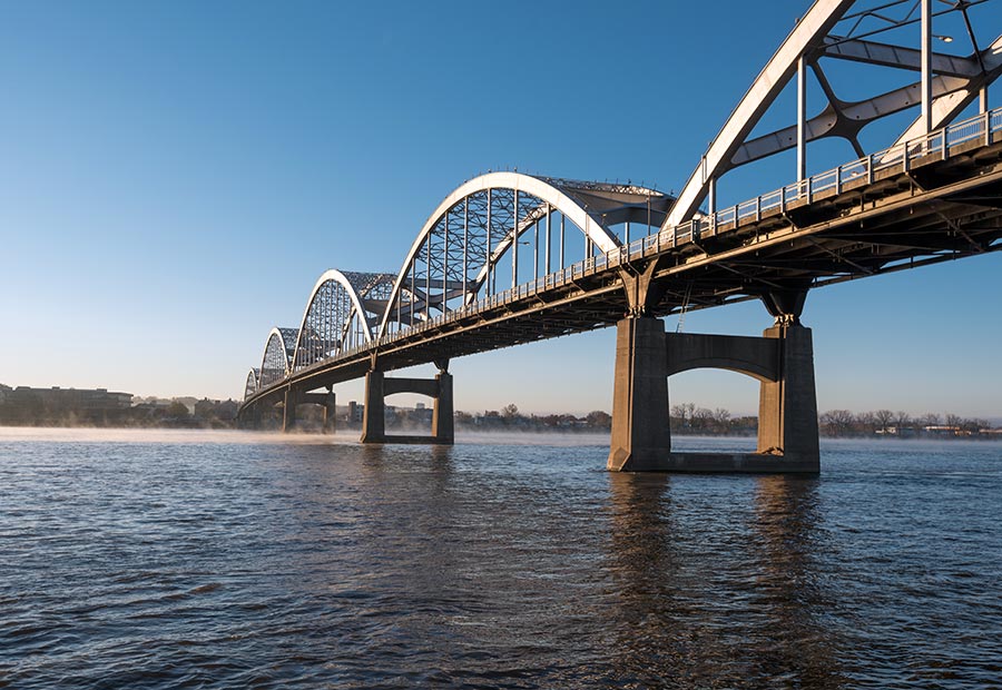 Interstate 74 Bridge spanning the Mississippi River in the Quad Cities region.