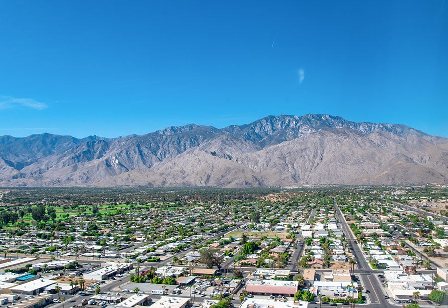 Palm Springs residential area with the San Jacinto Mountains in the background.