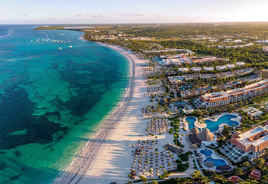 Punta Cana beachfront resorts along the Caribbean coast.