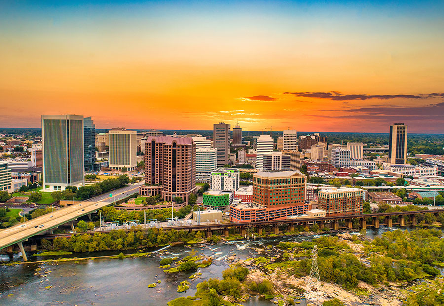 Downtown Richmond skyline along the James River.