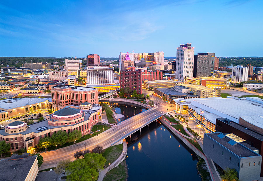 Downtown Rochester along the Zumbro River.