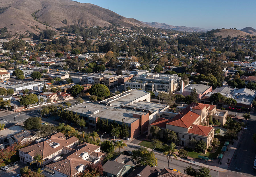 Downtown San Luis Obispo with surrounding hills.