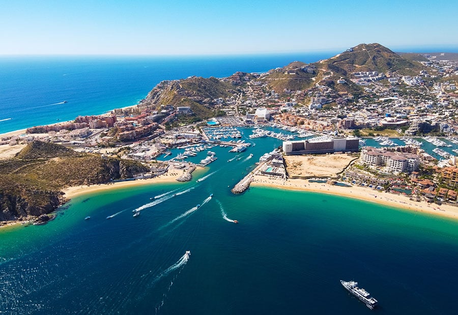 Marina and coastline in Los Cabos.