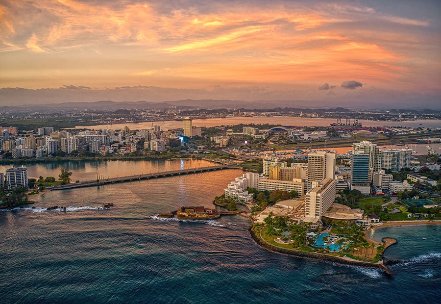 San Juan waterfront at sunset.