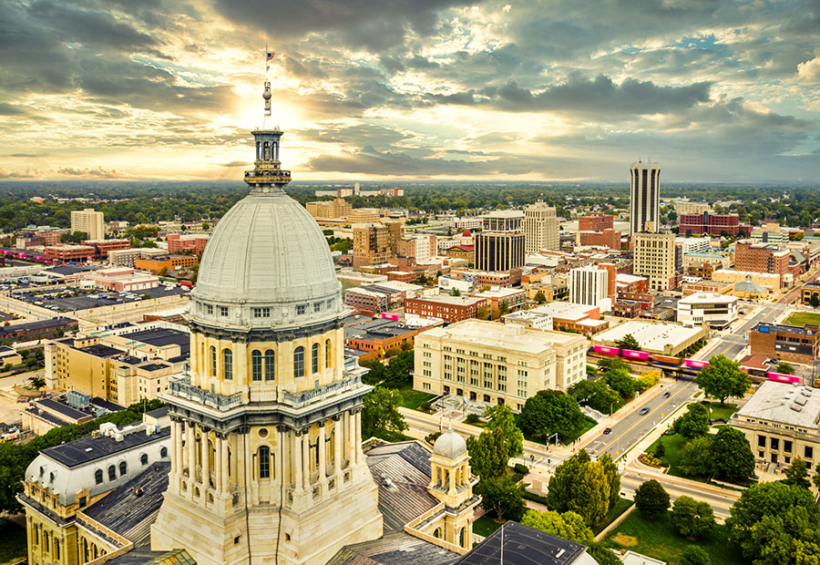 Illinois State Capitol and downtown Springfield.