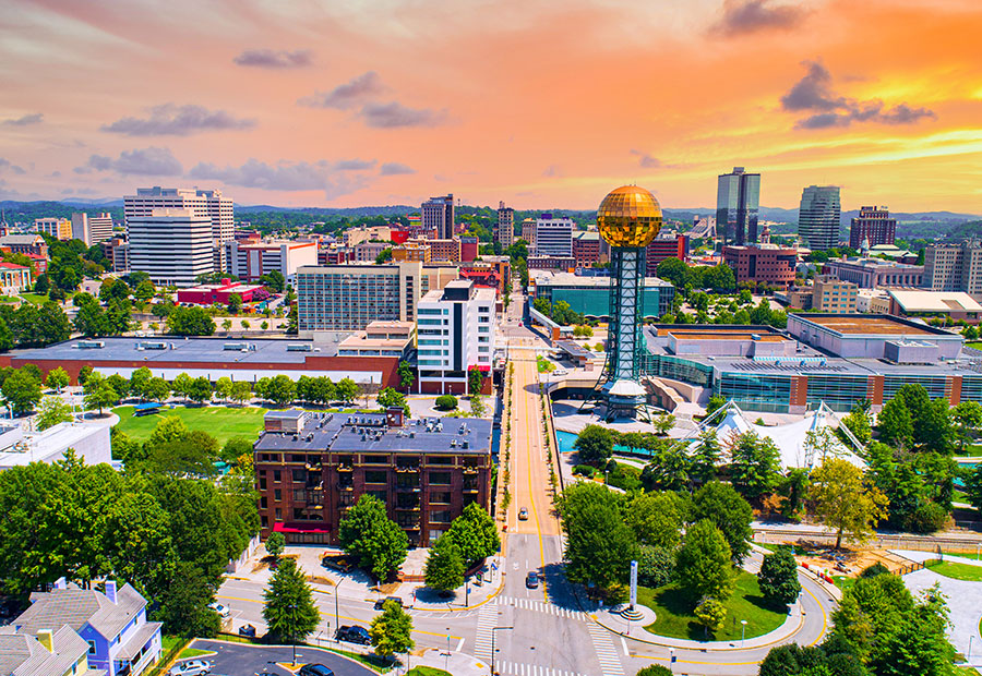 Sunsphere and downtown Knoxville skyline.