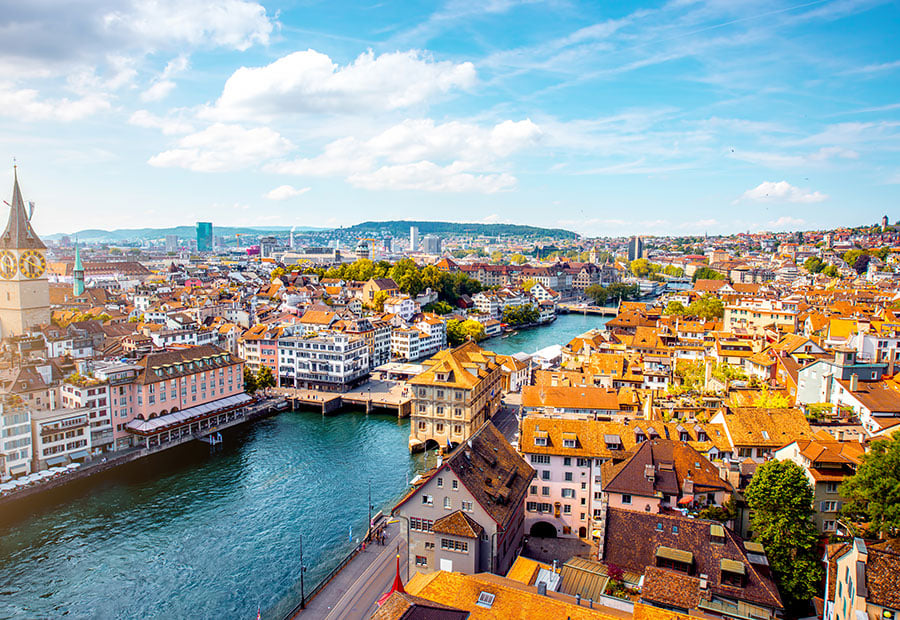 Zurich Old Town along the Limmat River.