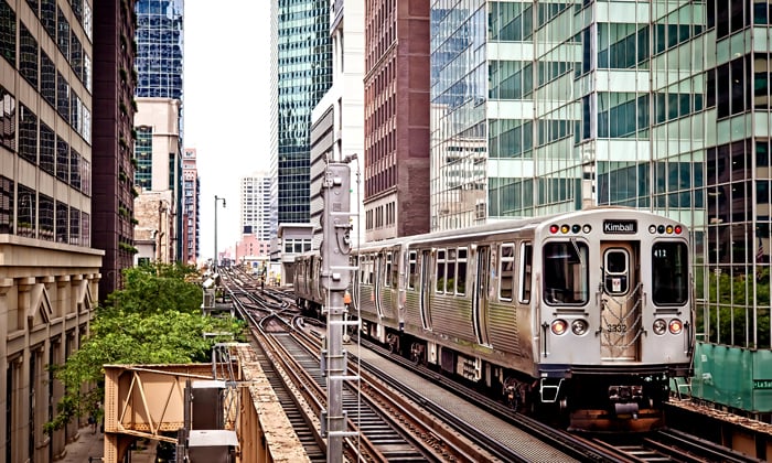 Train in downtown Chicago
