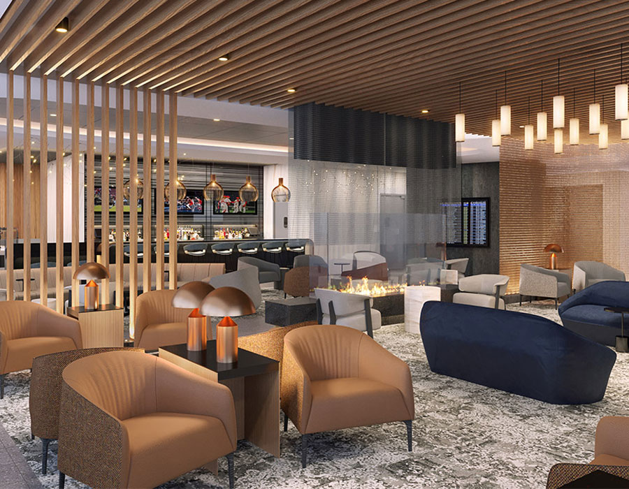 Champagne glass in an airport lounge