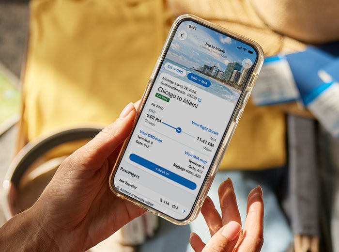 Traveler using the American app.