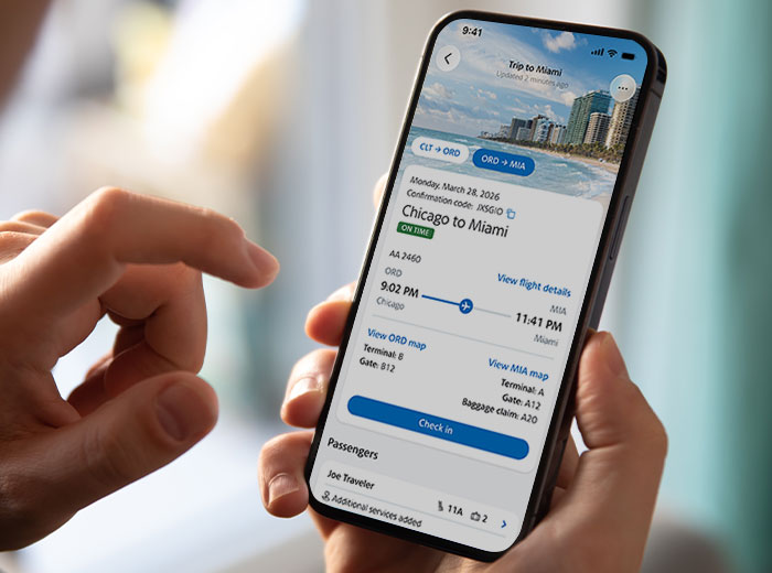 Traveler using the American app.