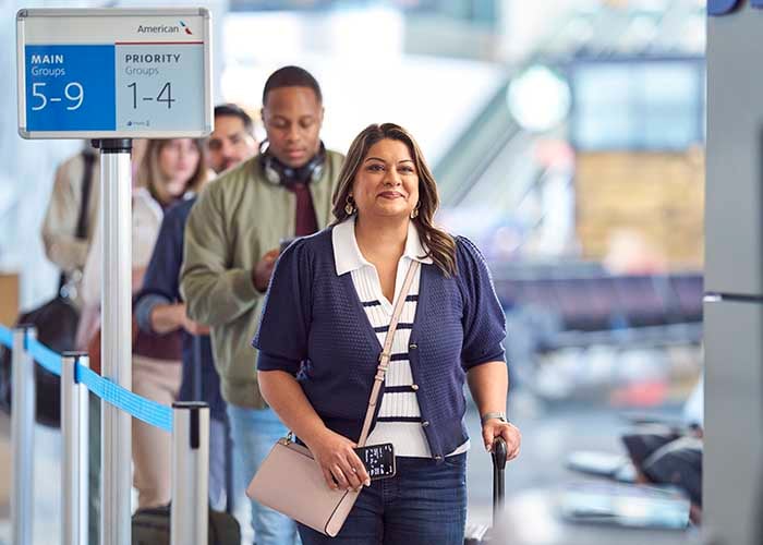 Traveler in boarding line.