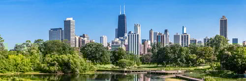 Iconic Chicago skyline, featuring prominent skyscrapers