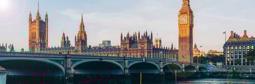 Houses of Parliament at dusk from Westminster Bridge in London, UK