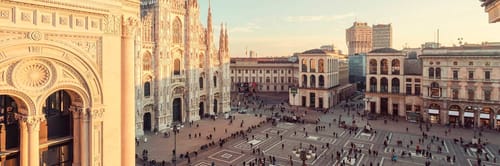 The Piazza del Duomo in Milan, Italy.