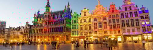Grand Place (Grote Markt) in Brussels, Belgium, illuminated at night.