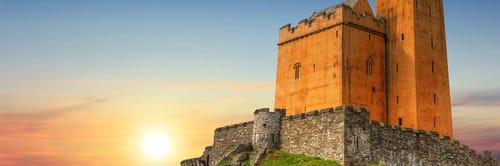 Kilcoe Castle, a medieval castle located on an islet in Roaringwater Bay, near Ballydehob in West Cork, Ireland.