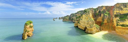 The stunning coastline of the Algarve region in southern Portugal.