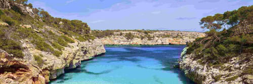 Caló des Moro, a famous cove located on the island of Mallorca in Spain.