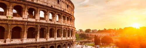 The Colosseum, a large ancient amphitheatre in Rome, Italy.