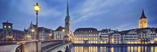 Quaibrücke bridge in Zurich, Switzerland at night
