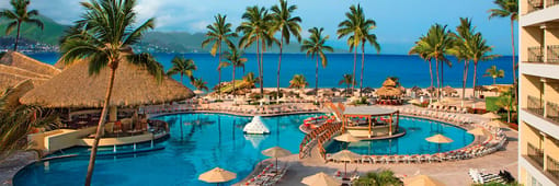 Aerial view of the main pool at Sunscape Puerto Vallarta Resort & Spa