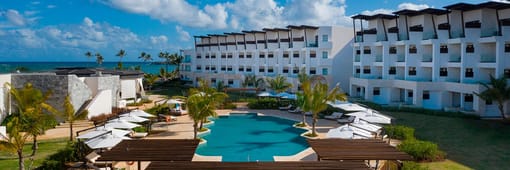 Aerial view of Dreams Macao Beach resort and pool