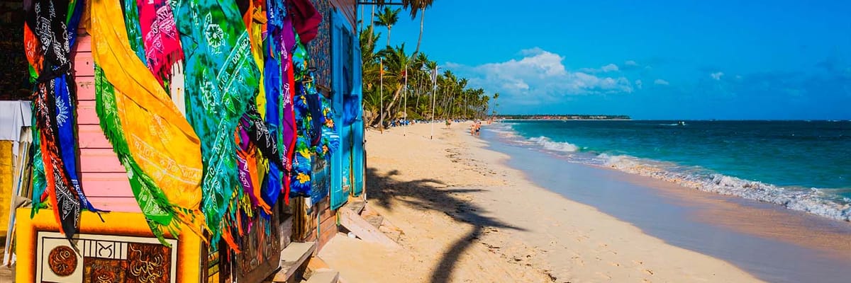 Colorful scarves hanging on beach hut in the Dominican Republic