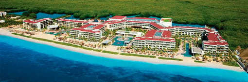 Oceanfront aerial view of Breathless Riviera Cancun all-inclusive resort