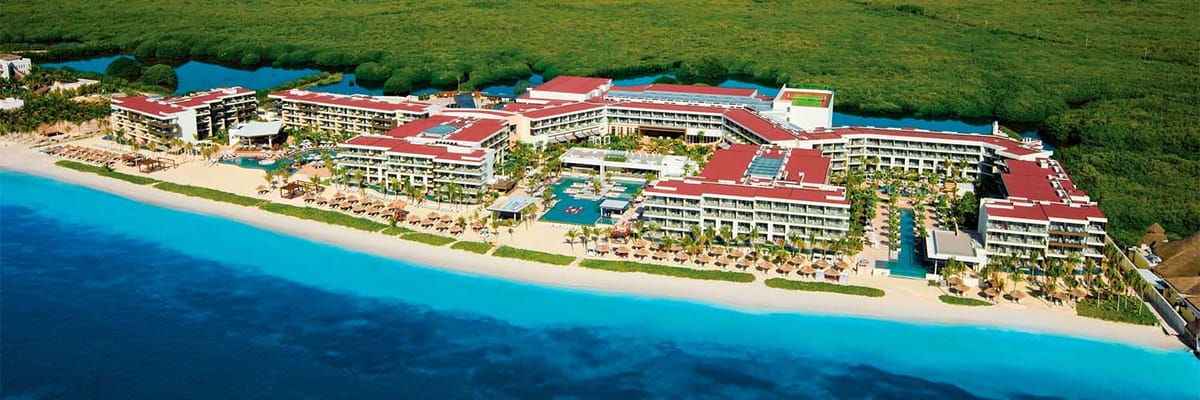 Oceanfront aerial view of Breathless Riviera Cancun all-inclusive resort