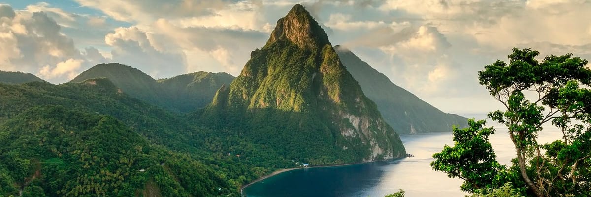 A volcanic landscape within Sulfur Springs Park near the town of Soufrière on the Caribbean island of St. Lucia