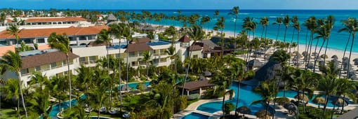 Aerial view of resort, pools, and ocean at Dreams Royal Beach Punta Cana