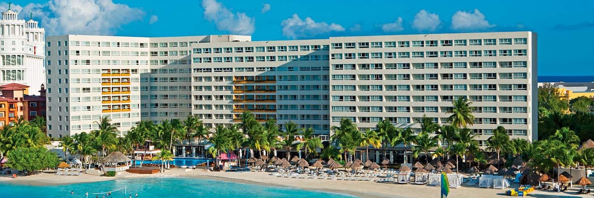 Distant oceanfront aerial view of Dreams Sands Cancun Resort & Spa
