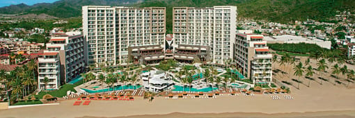 Distant beachfront aerial view of Secrets Vallarta Bay Puerto Vallarta