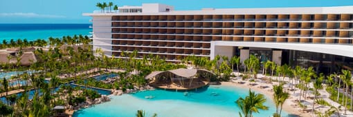 Aerial view of resort exterior and pool at Secrets Moxché Playa Del Carmen