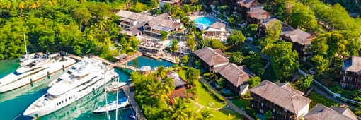 Aerial View of resort exterior and pool of Zoëtry Marigot Bay St.Lucia