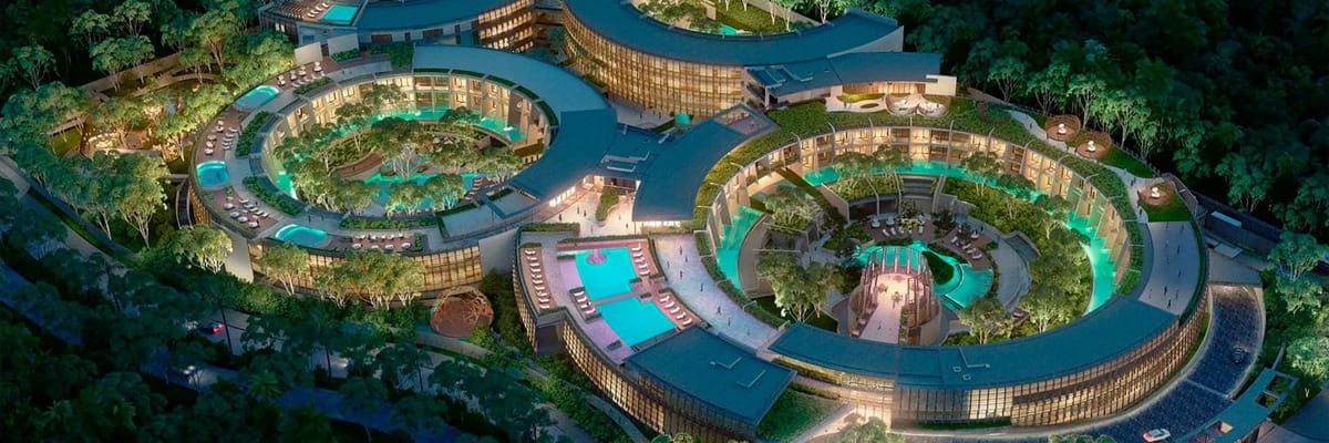 Aerial View of resort exterior and pool of Secrets Tulum Resort & Beach Club