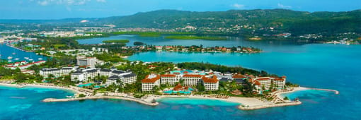 Distant oceanfront aerial view of Secrets St James Montego Bay