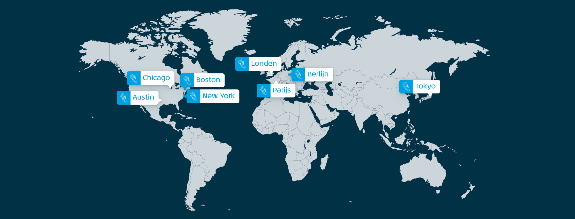 Wereldkaart populairste hardloopbestemmingen volgens social media