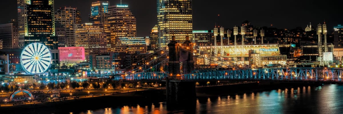 Cincinnati, Ohio skyline lit up at night
