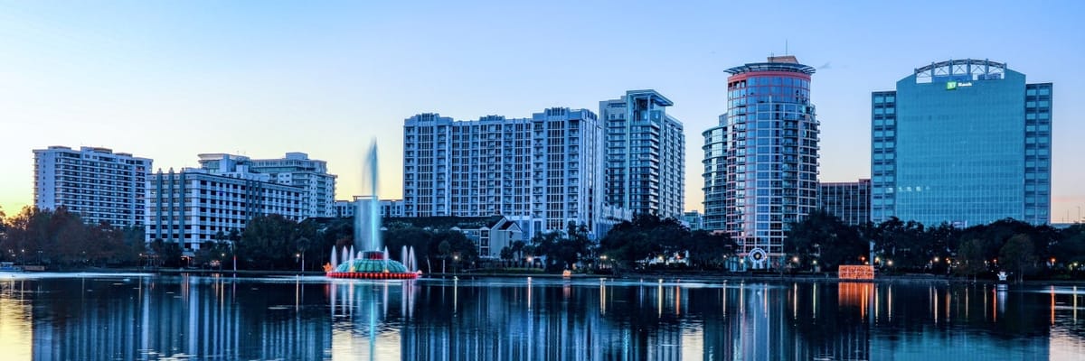 skyline view of Orlando, Florida at sunset