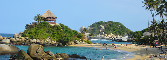 Parque Tayrona beach with jungle and Caribbean coastline Santa Marta