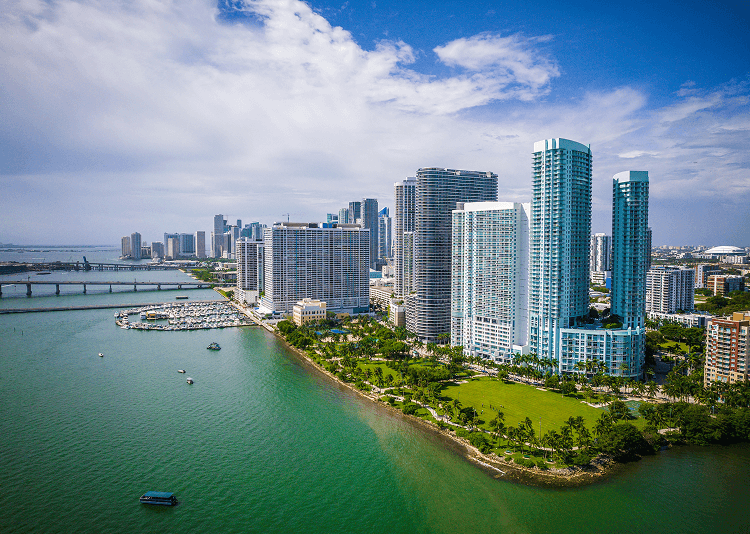 Miami. Miami skyline from the ocean.