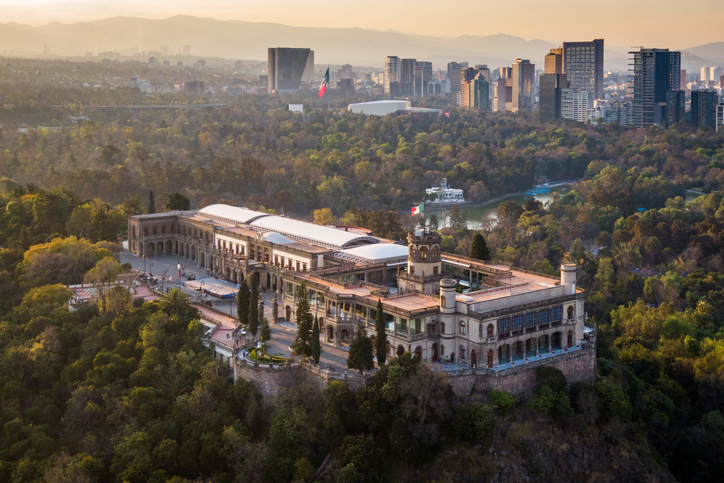 TAerial view of Chapultepec park and castle.