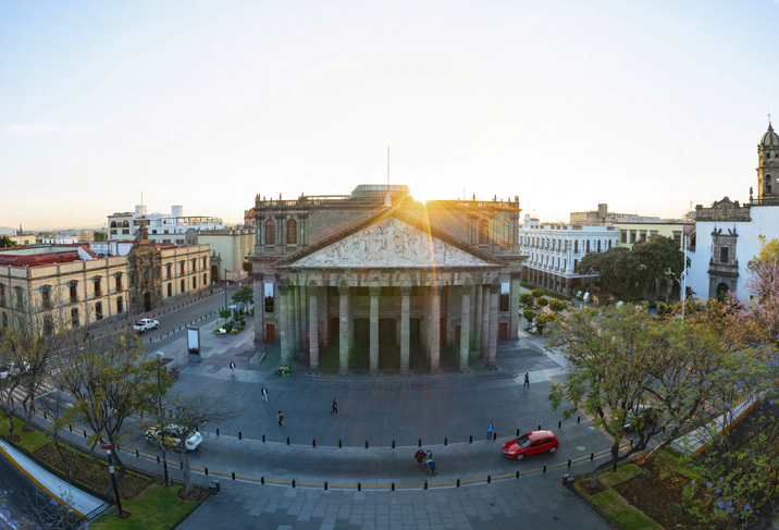 Aerial view of Teatro Degollado in Guadalajara’s city center.