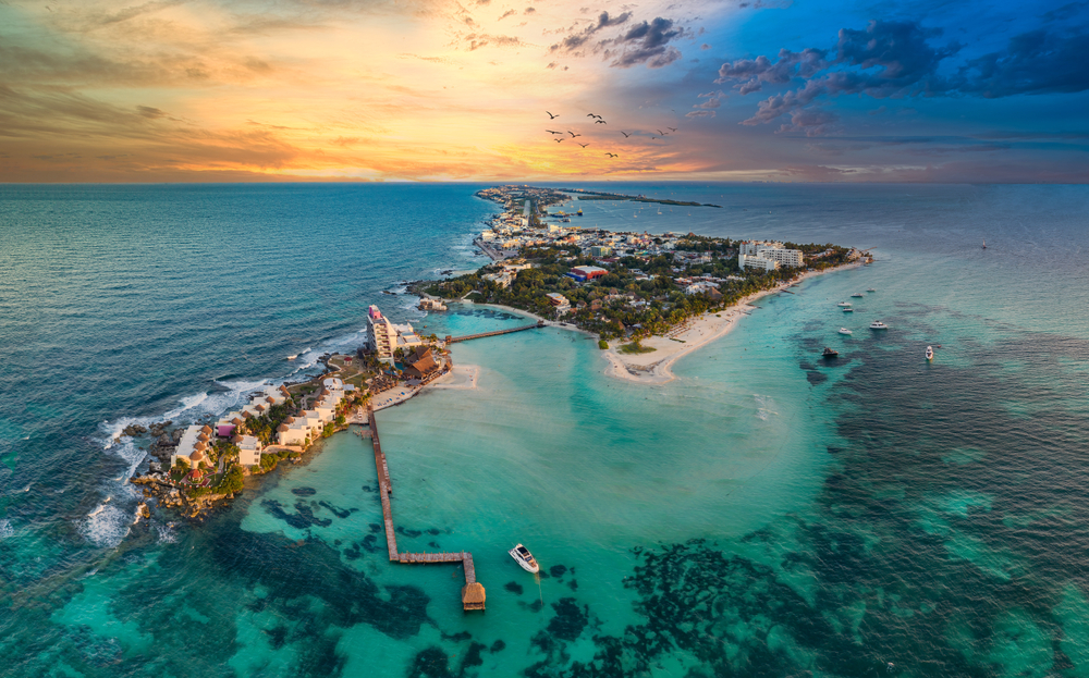 Aerial view of Cozumel and Isla Mujeres.